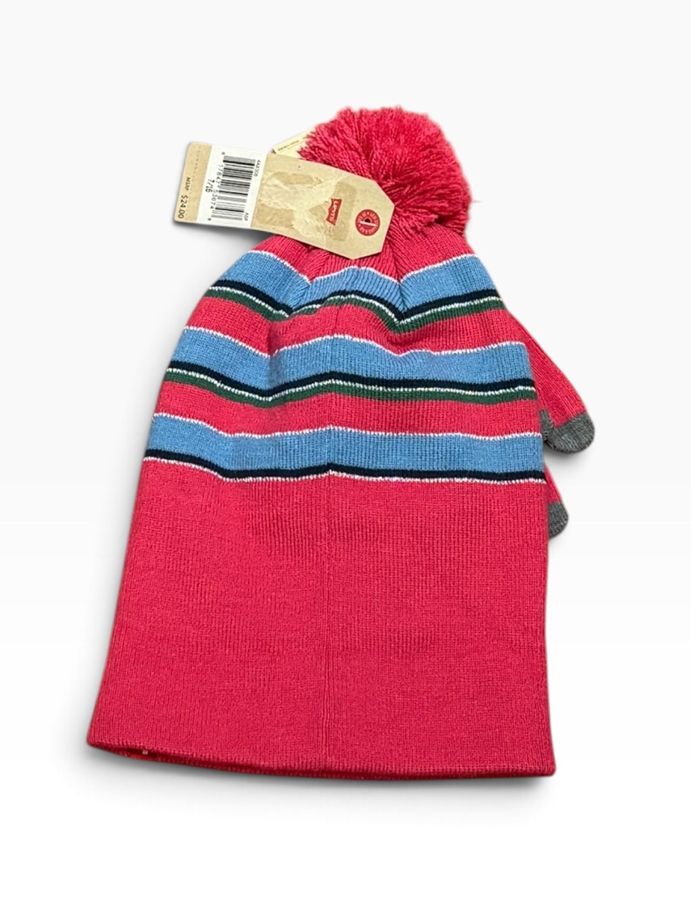 Levi's Pom-Pom Beanie Hat and Gloves - Pink, Blue and, Gray, NWT
